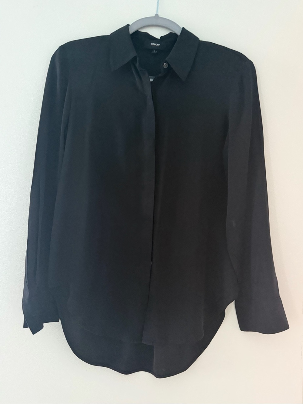 Theory Silk Black Buttondown High/Low shirt S